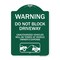 Signmission Warning Do Not Block Driveway W/ Graphic, Green & White Aluminum Sign, 18" x 24", GW-1824-22715 A-DES-GW-1824-22715 - alternate 1
